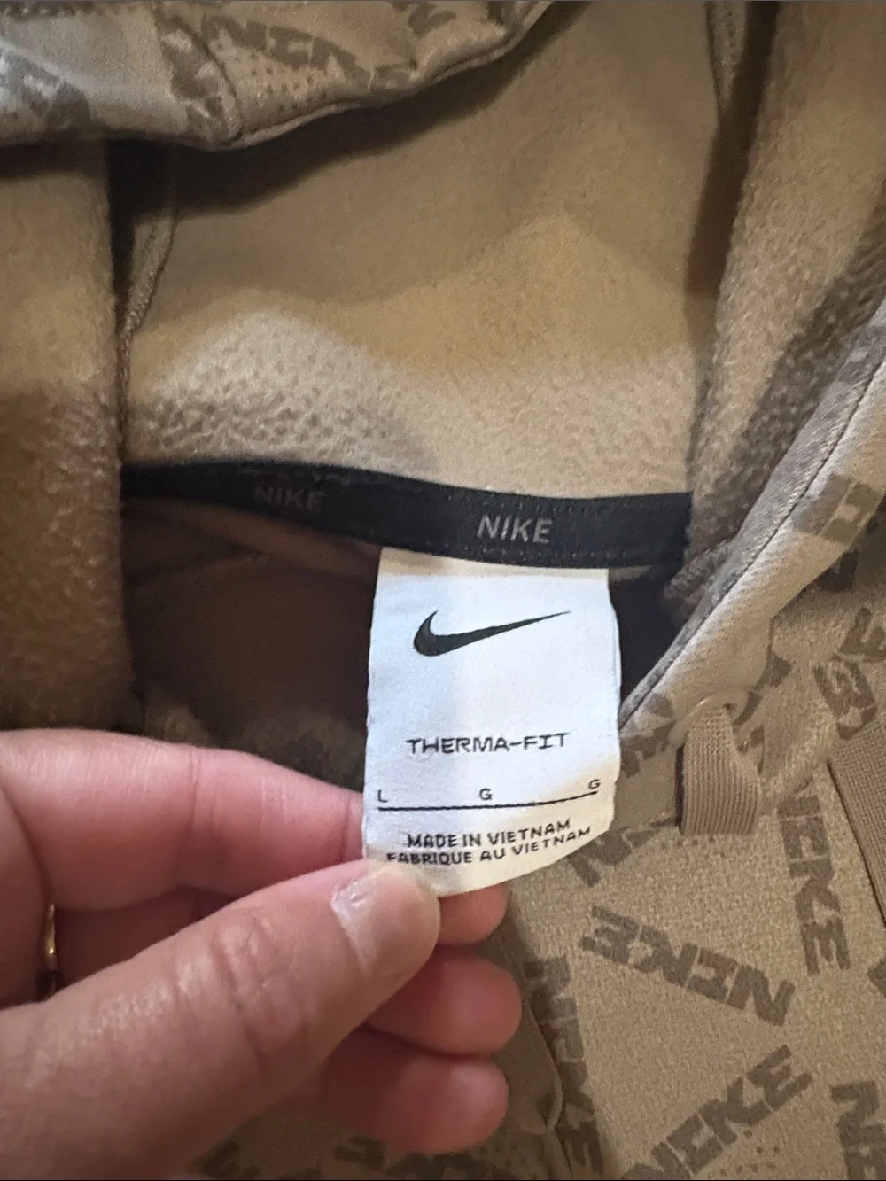 Nike Light Beige Geometric Logo Hoodie Therma Fit